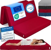 ELONEO Opvouwbaar Matras - 3-Delig Vouwmatras, Extra Dik 15 cm Schuim, Wasbaar en Draagbaar Logeermatras voor Volwassenen, Tweepersoonsbed (Rood, 160 x 195 x 15 cm)