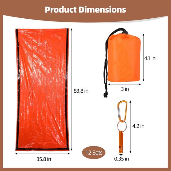 Noodslaapzakken Set - Survival Bivvy Sacks - Buiten Veiligheid - Inclusief Fluitje - 12 Stuks - Oranje — afbeelding 3
