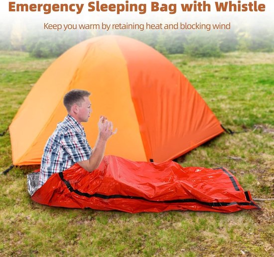 Noodslaapzakken Set - Survival Bivvy Sacks - Buiten Veiligheid - Inclusief Fluitje - 12 Stuks - Oranje — afbeelding 5