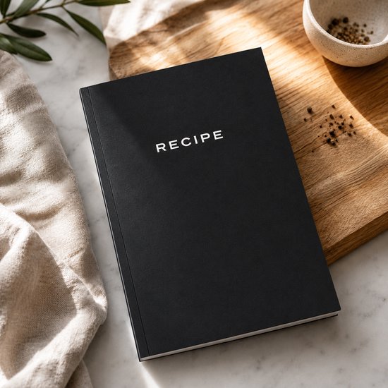 Invul Receptenboek Zwart – Kookboek om Eigen Recepten te Schrijven – Receptenboek / Recepten Verzamelboek – A5 Kookboek