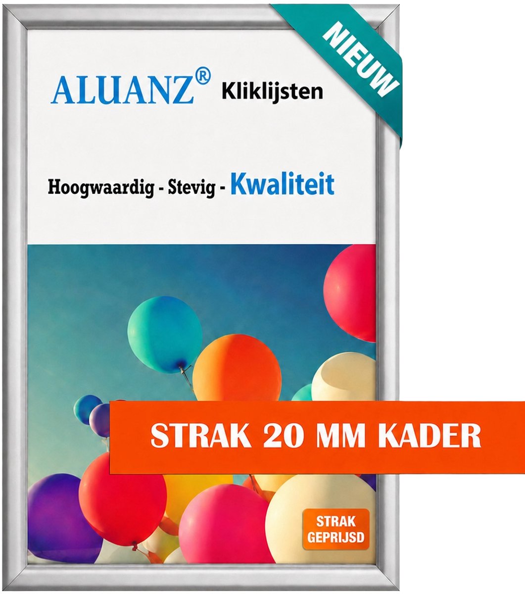 NIEUW: Kliklijst A2 (59.4x42 cm) - ALUANZ - Aluminium 20mm frame - Zilver - Premium Fotolijst - Posterlijst - Wissellijst - Inclusief Beschermfolie