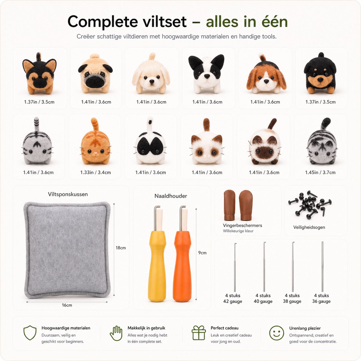 BOTC Naaldvilten - 45-Delig Starterset - Incl. Tools - Needle felting - Pakket - Gekaarde wol - Viltnaalden — afbeelding 3