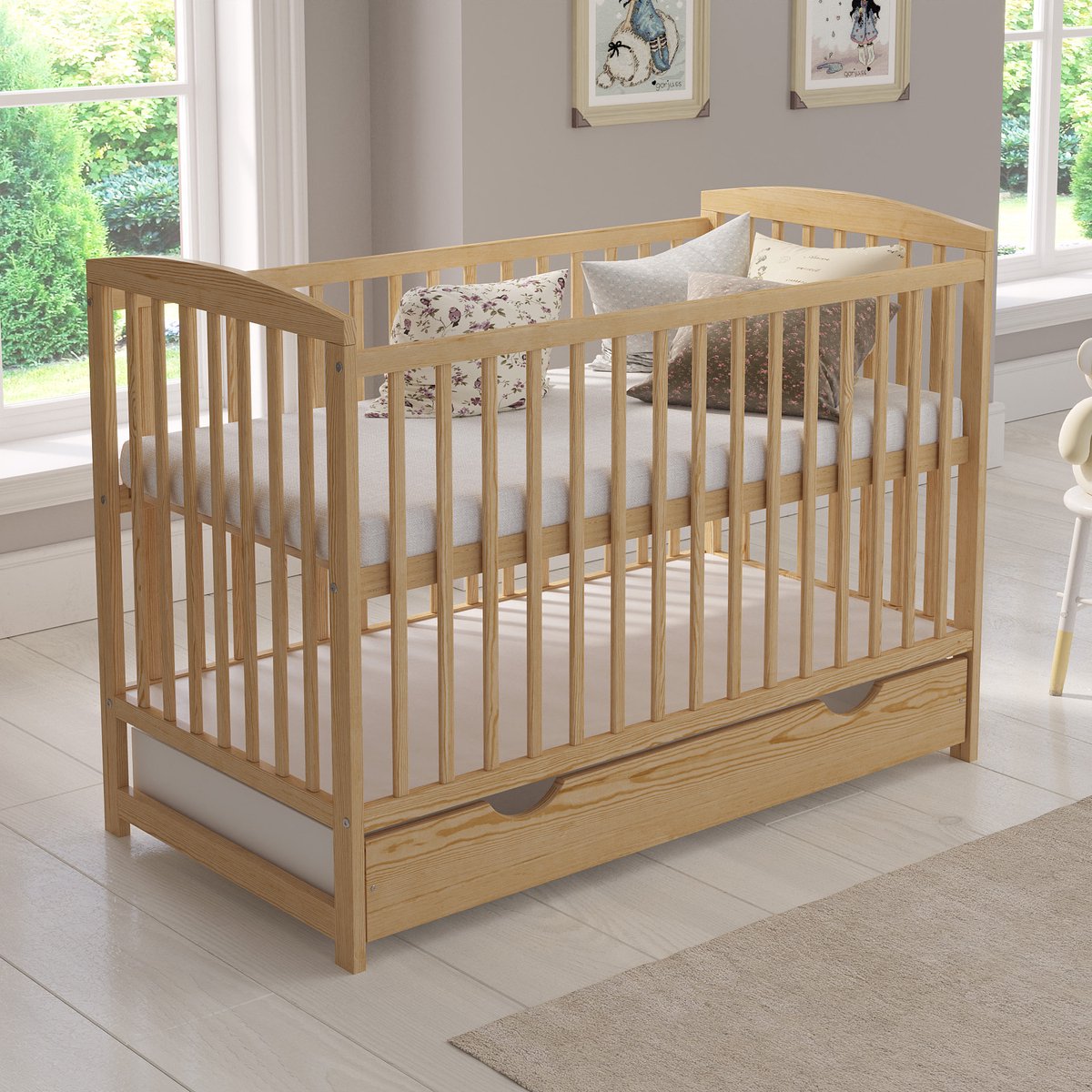 Love For Sleep Jacob Babybedje 2-in-1 – Meegroeibed 120x60 cm – Inclusief Hypoallergeen Matras & Open Schuiflade – Massief Grenenhout – Natuurlijk Grenen