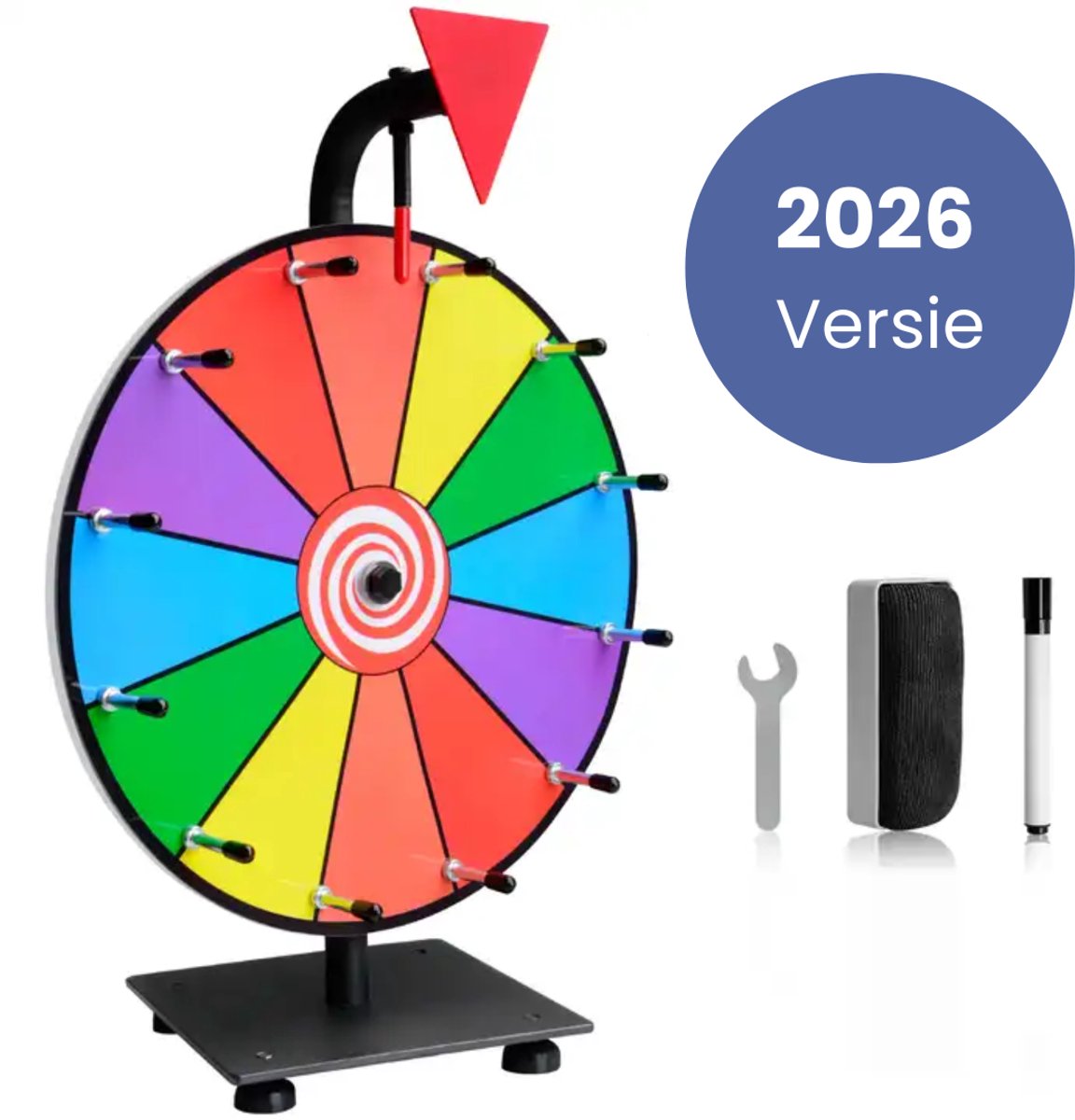 JS Goods® Rad van Fortuin - Draaiwiel 30 cm - Draairad - Tafelmodel - 12 Schrijfvakken - Met markeerstift en wisser