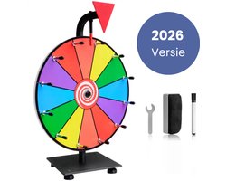 JS Goods® Rad van Fortuin - Draaiwiel 30 cm - Draairad - Tafelmodel - 12 Schrijfvakken - Met markeerstift en wisser