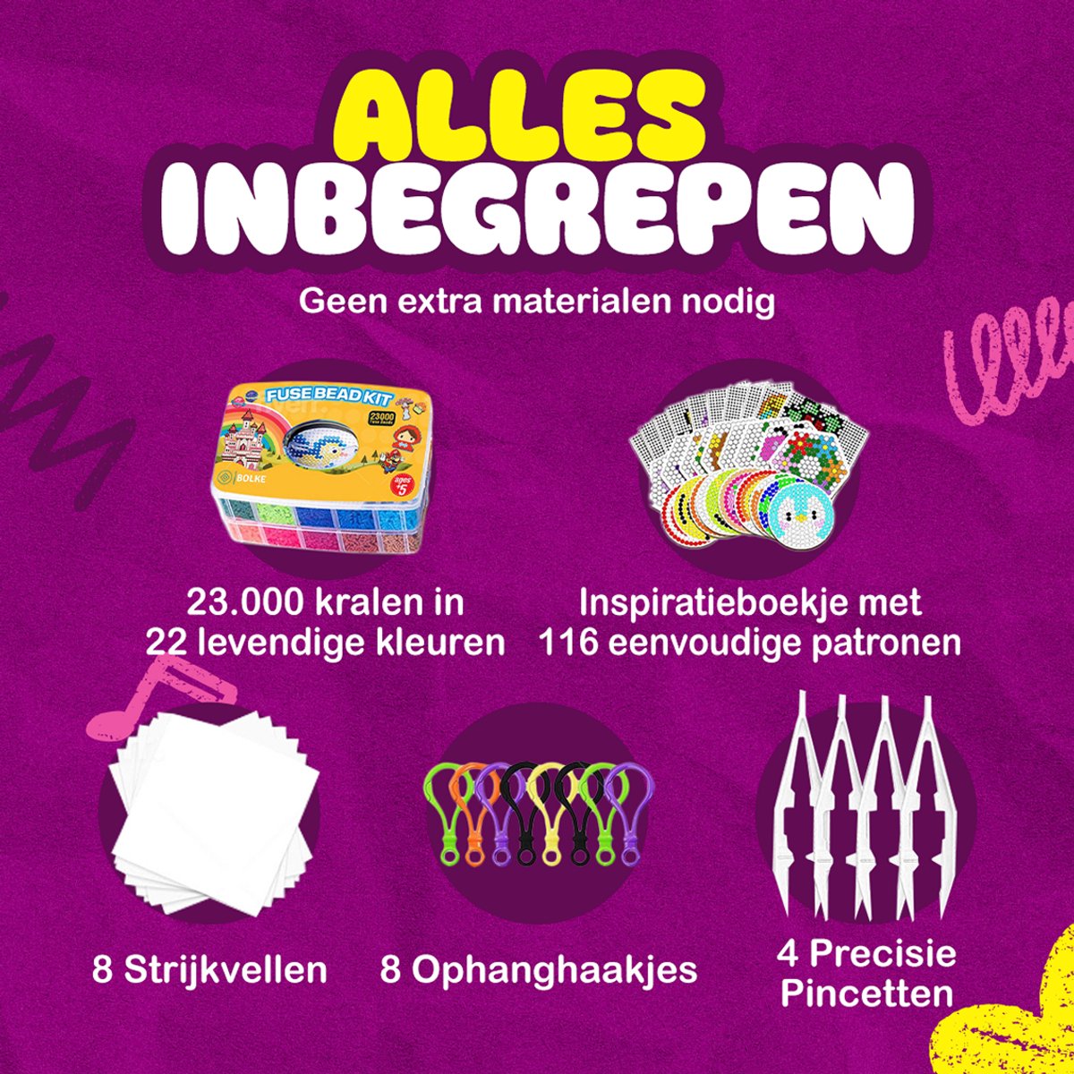 Bolke Strijkkralen Set - 23.000 Stuks - 22 Kleuren - 116 Patronen - Strijkparels met Grondplaten 5mm — afbeelding 3
