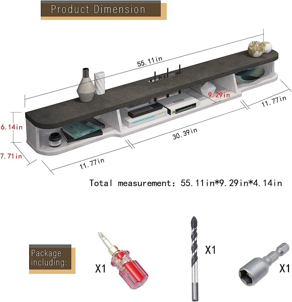 Zwevend TV Meubel Wandgemonteerd 140 cm met Opbergkast, Lade en Planken – Modern Floating TV Unit Entertainment Wall Cabinet voor Woonkamer & Kantoor Grijs/Wit – HomebyNicole