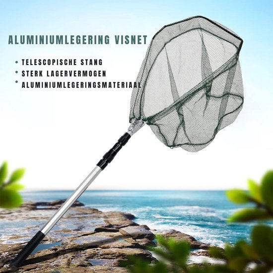 YOR® Schepnet Vissen - Visnet - Telescoop Schepnet - Duurzaam Net met Rubberen Coating - Zilver/Groen - 43cm x 43cm x 1cm van Merkloos — afbeelding 2