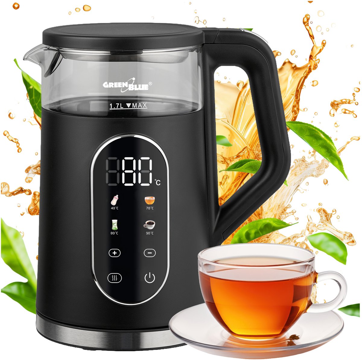 GreenBlue GB670 B - Waterkoker - 2200 W - inhoud 1,7 l - Temperatuurregeling - Met display