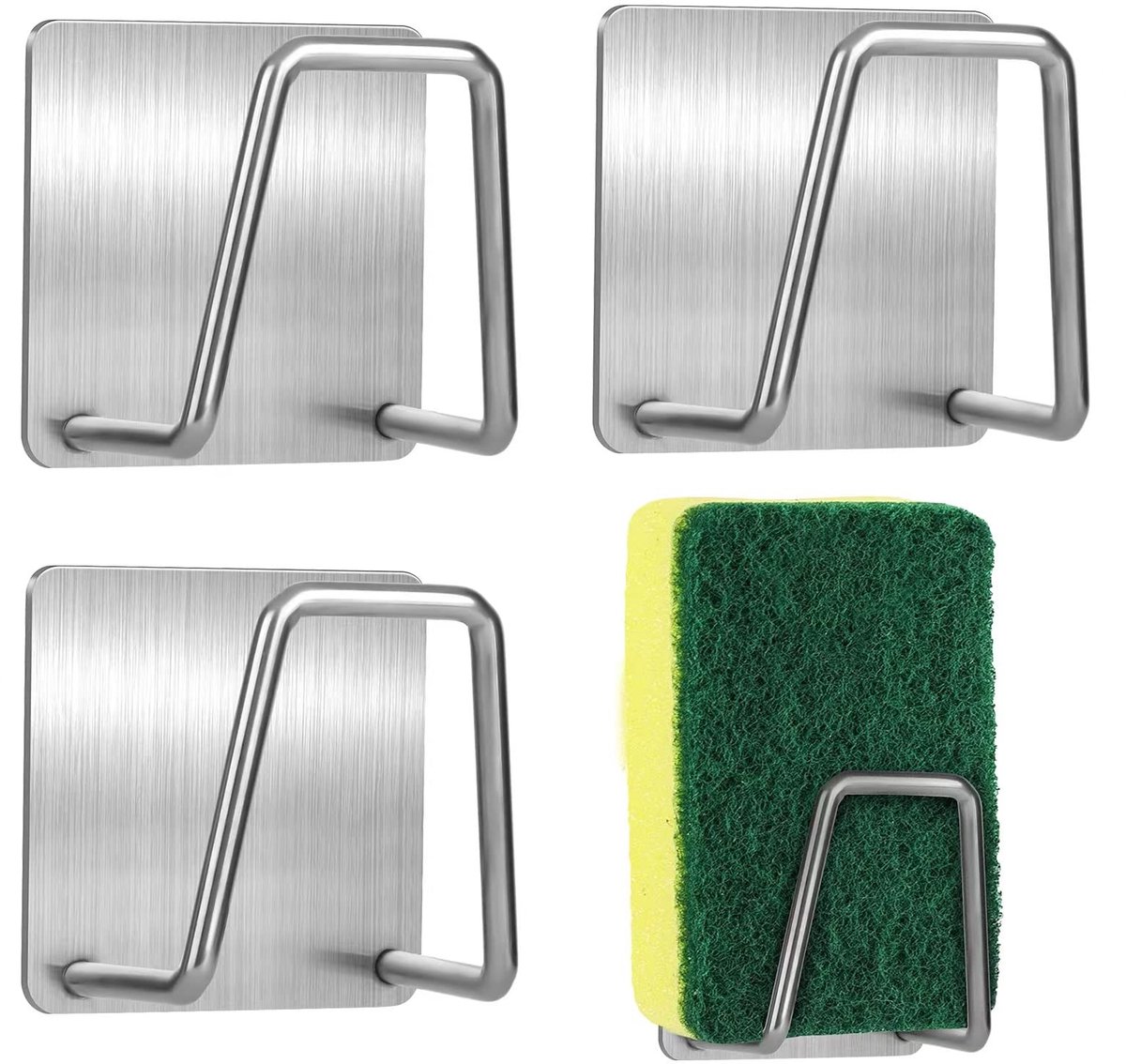 aladdien - Mooshy keukensponshouder - waterdichte roestvrijstalen gootsteenhouder - wit - hangende sponshouder - 4 stuks - geschikt voor keuken en t...