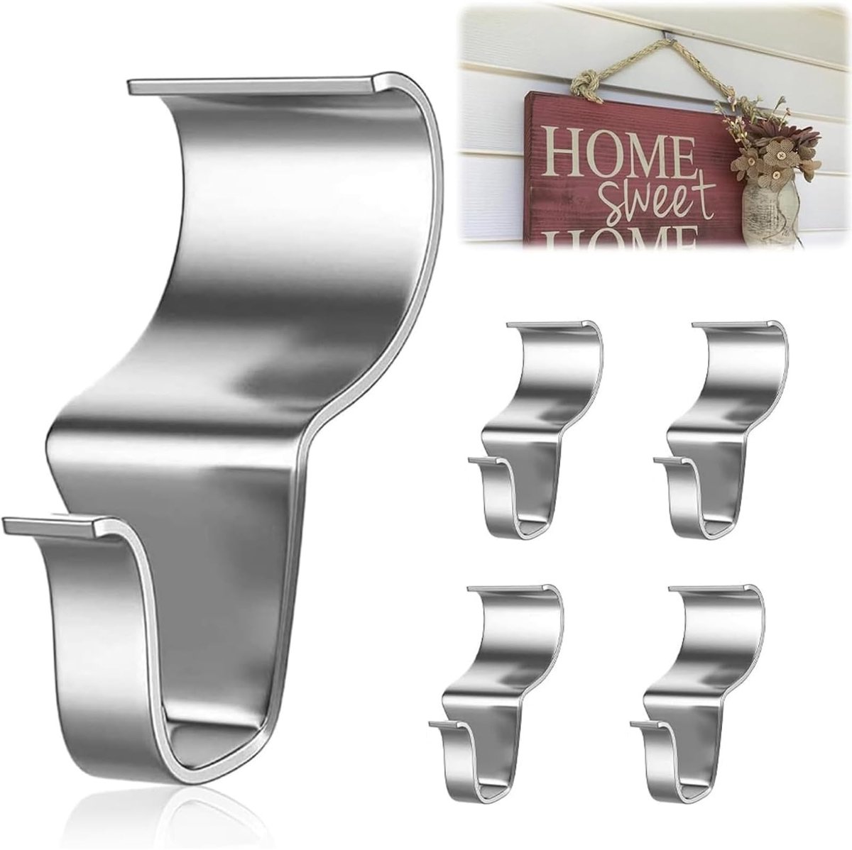 SPHProducts - Vinyl zijhaken - Ophanghaken - Geen gaten nodig - Zilverkleurig - Verborgen wandverbindingen - Ideaal voor kransen en verlichting - Set v...