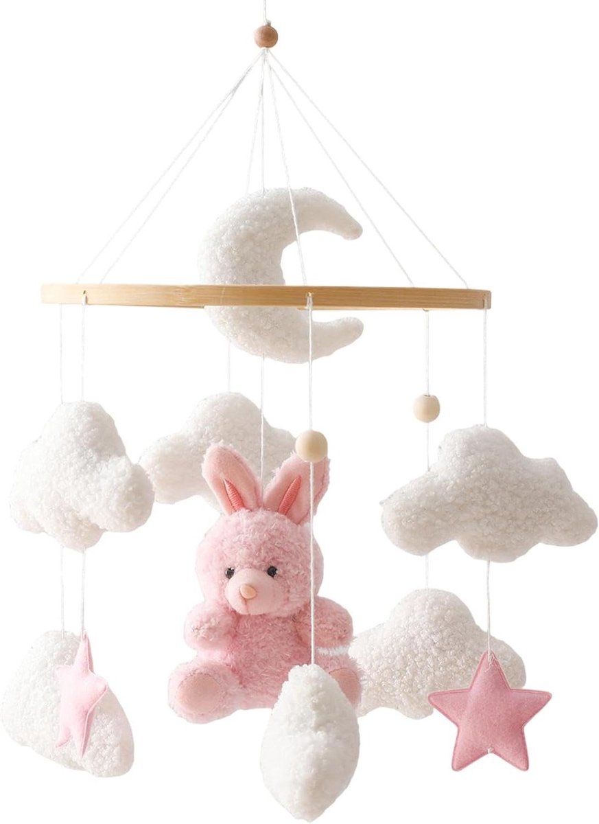 Babykamer Mobiel - Hangend Speelgoed - Babykamer Decoratie - Handgemaakt Hout - 25 cm - Lichtbruin