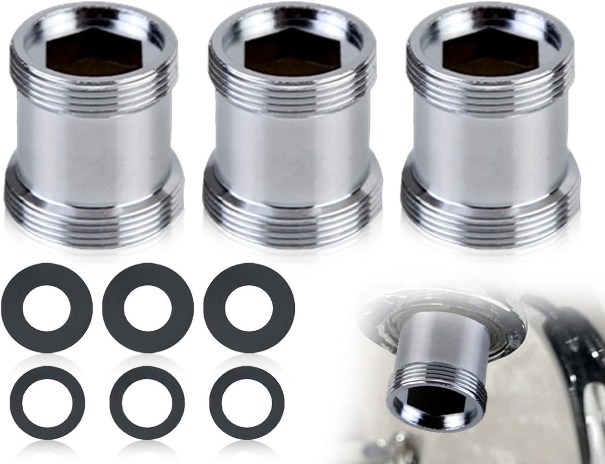 3-delige Kraanadapter Set M22 naar M24, Aerator Connector met Rubber Seal voor Keukenkranen en Badkamerkranen