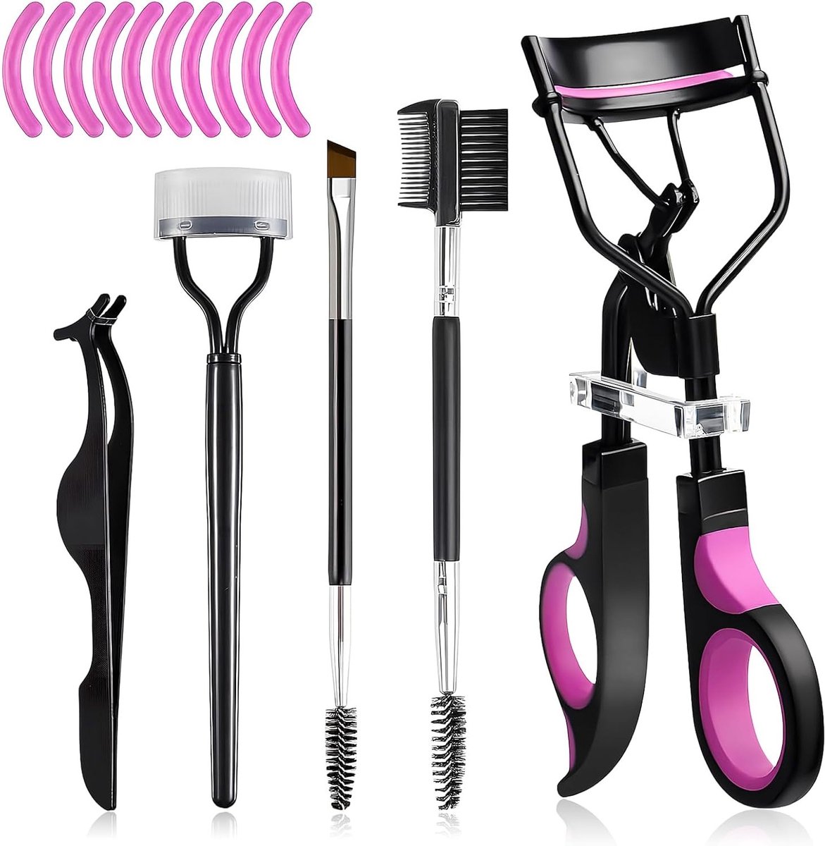 Duurzame Wimperkruller voor Vrouwen, Geschikt voor Alle Oogvormen, Inclusief 10 Silicone Vulling Pads en Borstel voor Perfecte Make-up Resultaten