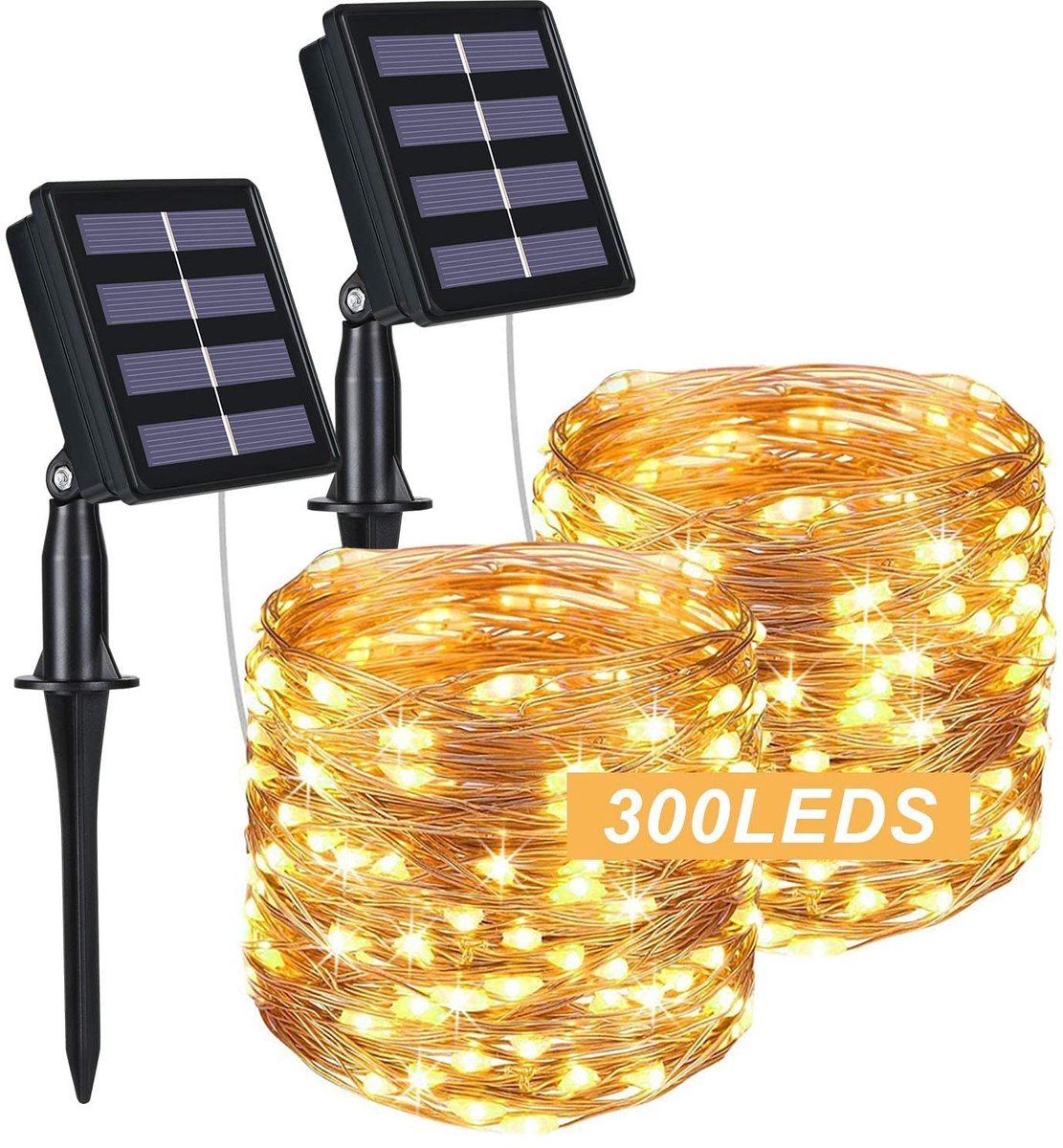 ONF3 - Lichtsnoer op zonne-energie - 32 meter - Decoratief - Warm wit - 300 LED's - Geschikt voor buiten - Waterdicht