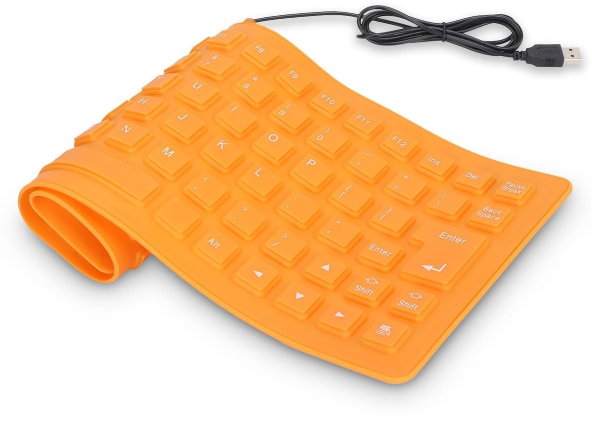 aladdien - Vouwbaar Silicone Toetsenbord - Waterproof en Stil - Lichtgewicht en Handig voor Laptop en PC - Oranje - Ideaal voor Thuis en Op Reis - G..