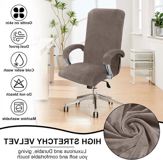 Elegante Velours Bureauhoes met Armsteun voor Hoge Gaming Stoel - Elastische Bescherming in Grijs en Beige — afbeelding 3