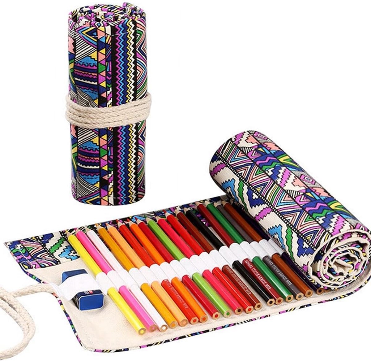 Canvas Pen Roll met 72 Gaten - Draagbare Potloodhouder voor Kunstenaars, School en Kantoor, Ideaal voor Organisatie en Creativiteit