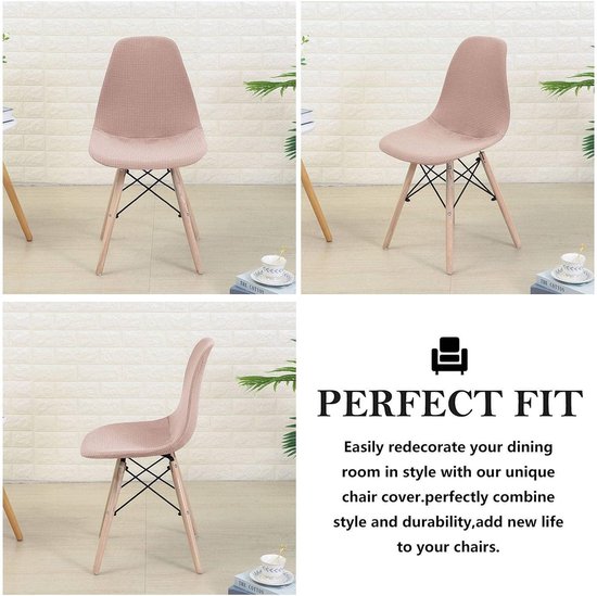 Stoelhoezen Waterdicht - Moderne Hoezen - Eetkamer Beschermen - Geruit Jacquard Weefsel - Set van 6 - Roze — afbeelding 4