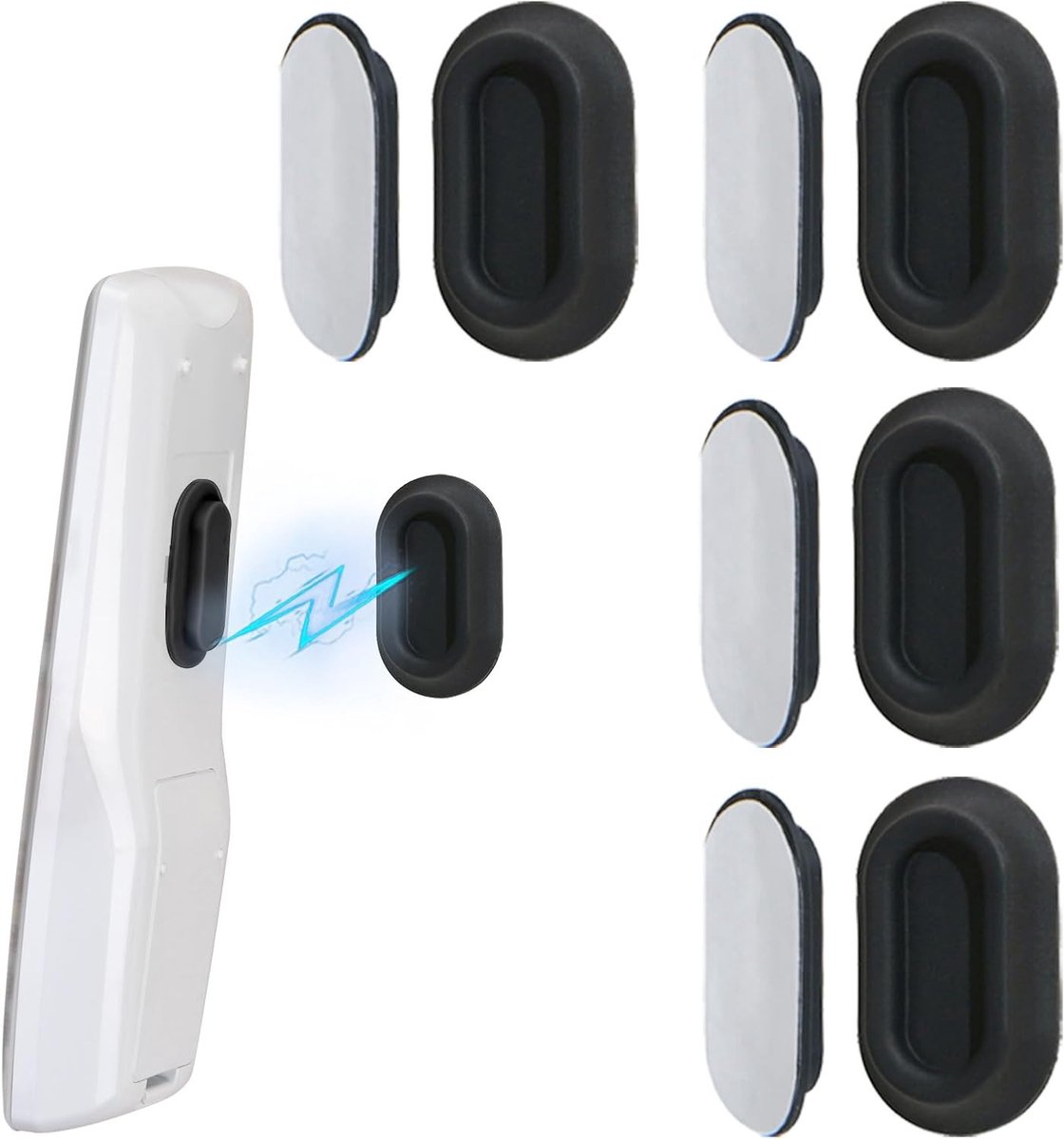 Magnetische afstandsbediening houder, set van 4 met zelfklevende achterkant, wandmontage voor TV, ventilator en airconditioning, zwart en praktisch design