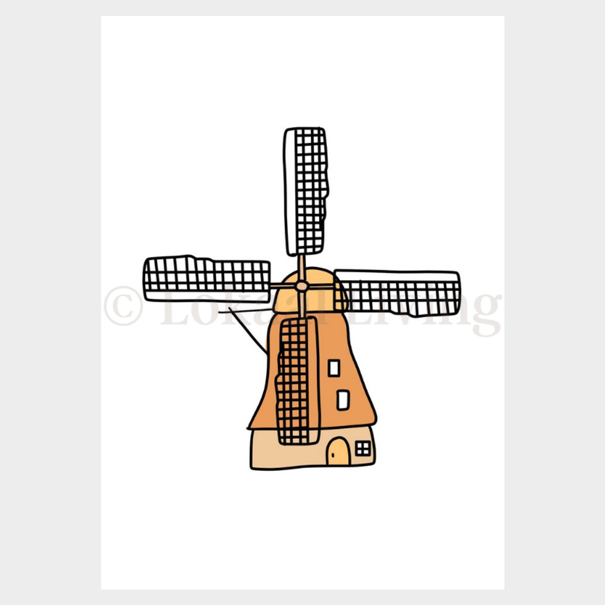 Lokaal Living a4 poster - Molen illustratie - Hollands thema