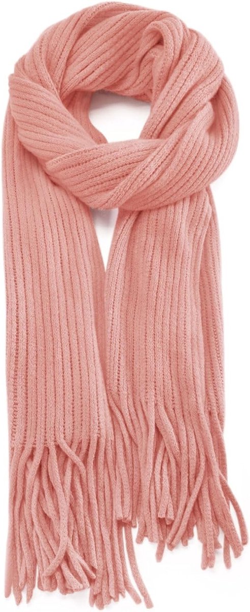 Dikke gebreide wollen sjaal met franjes voor dames - Stijlvolle en warme winteraccessoires in effen kleuren