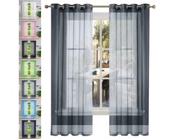Gordijnen met Lussen - Voile Gordijnen - Woonkamer Decoratie - Lichtdoorlatend Design - 120 x 245 cm - Grijs