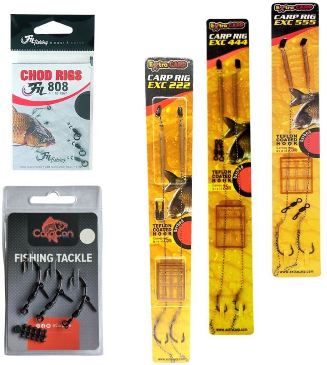 FC's Karper Onderlijnen 'Assorti' - Haakmaat #4 - 12 verschillende Karper Rigs - Hair Rigs, Chod Rigs & Spinner Rigs - Rigs voor Karper Vissen