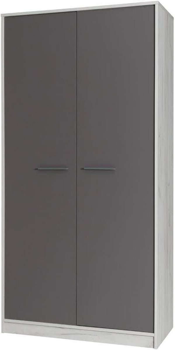 Kledingkast - Draaideurkast - Slaapkamer Opbergen - Met Kledingstang - 96 cm Breed - Craft Eiken Grijs
