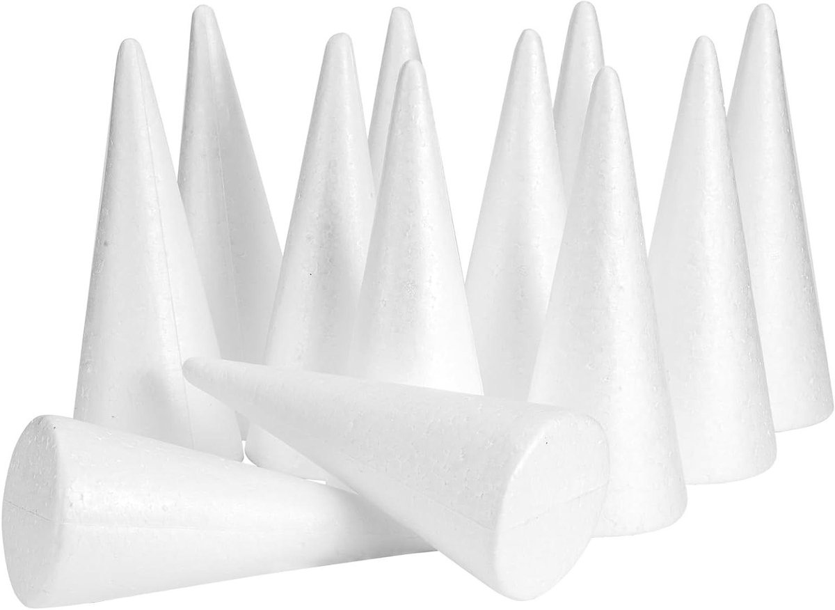 Schuimkegels Knutselen - Ambachtelijke Kegels - Doe-het-zelf Projecten - Stevig Duurzaam Materiaal - 12 Stuks - Wit