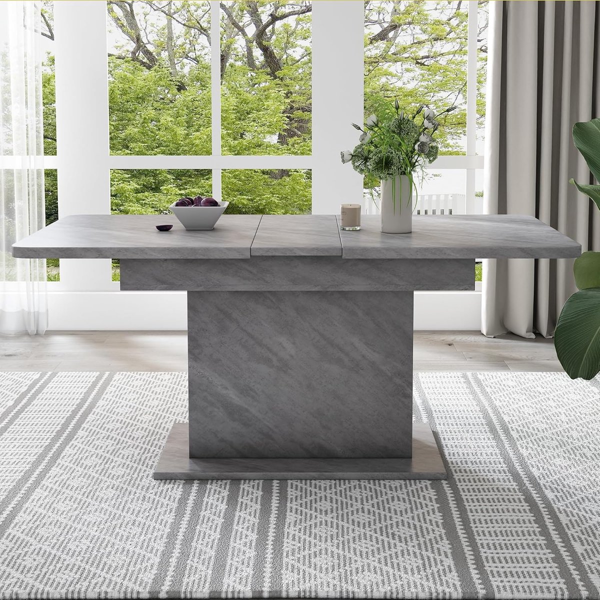 soges Extendable Dining Table Dining Room Table Kitchen Table with Storage Compartment Rectangular Kitchen Island for Living Room and Dining Room Grey
