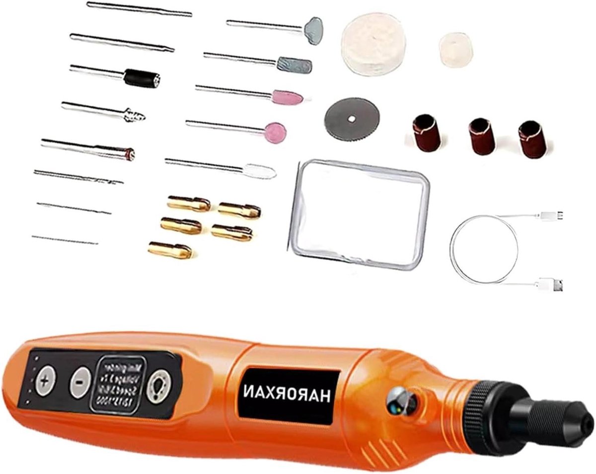Graveerpen - Elektrisch graveergereedschap - Materialen personaliseren - Variabele snelheidscontrole - 18 x 27 cm - Oranje