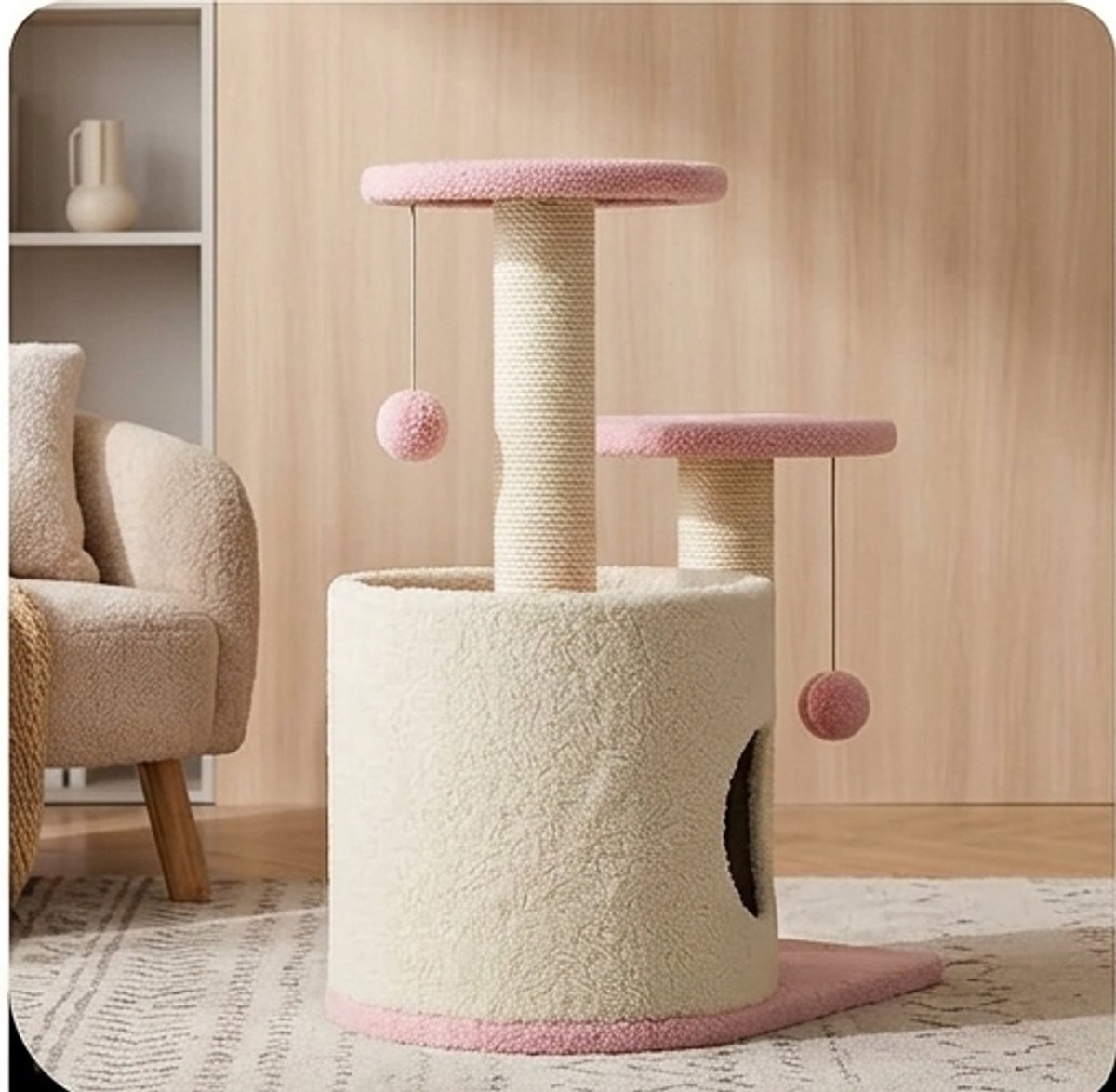 Luxe Kattenboom Krabpaal 80 cm met Kattenhuis, Pluche Ligplatform, Sisal Krabpalen & Speelzones – Multifunctionele Kattenklimtoren met Hangend Speelgoed voor Binnenkatten - Ganeey