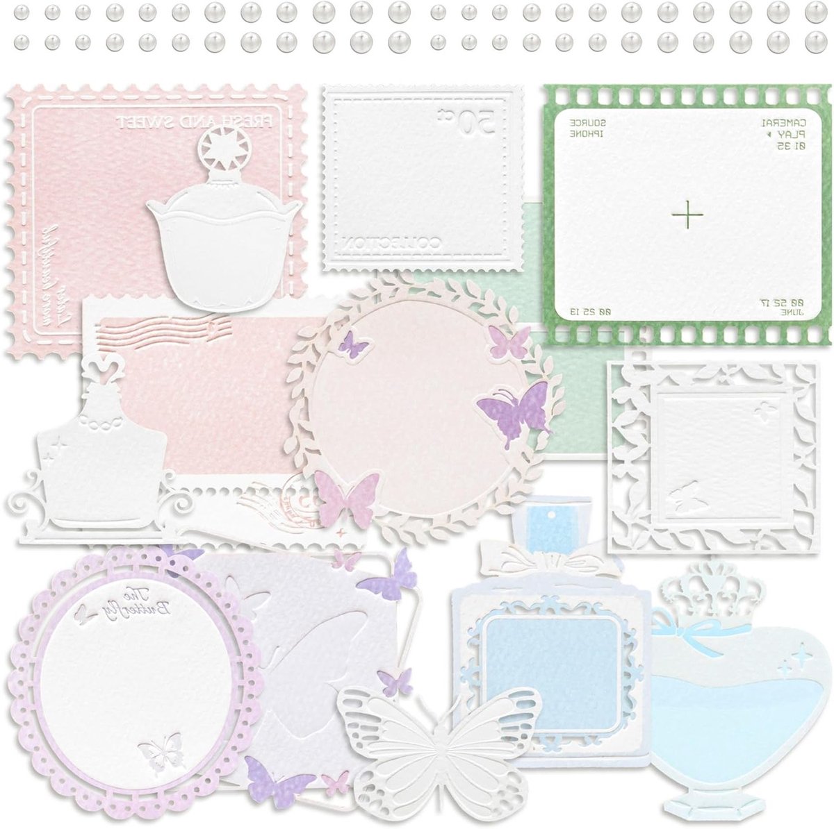 Vintage Scrapbook Snijpapier met Raam, Decoratieve Papieren Vlinder en Fles Film voor Kaarten, Fotoalbums en Notebooks - Creatieve DIY Scrapbooking Materialen