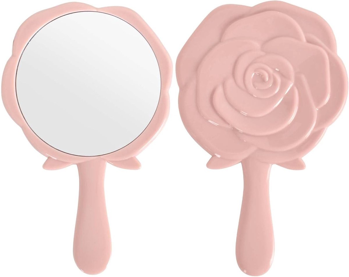 Handspiegel met handvat - Pink - 12.5 cm - Voor make-up, shaving en reizen