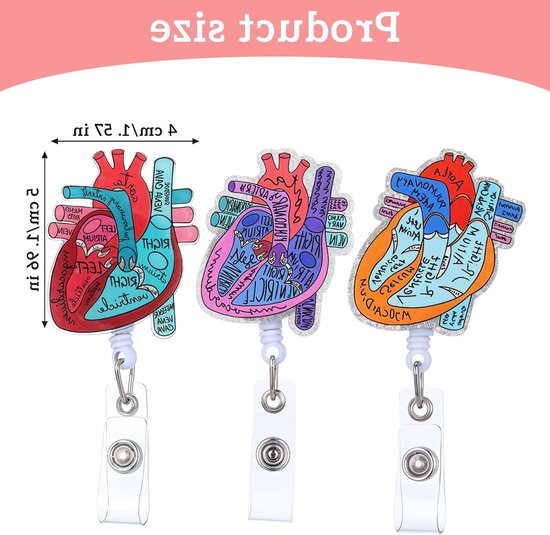 3-delige Hart Badge Reel met Draaibare Alligator Clip voor Flebotomie en Medisch Gebruik - Retractable Badge Reel Houder en Accessoires voor Zorgprofessionals van Merkloos — afbeelding 5
