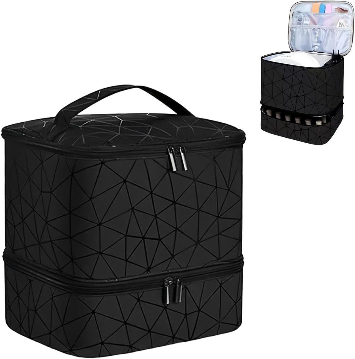 Nail Polish Organizer voor 30 Flessen, Dubbele Laag Reistas voor Nagellak, Handige Opbergdoos voor Nagellak en Accessoires