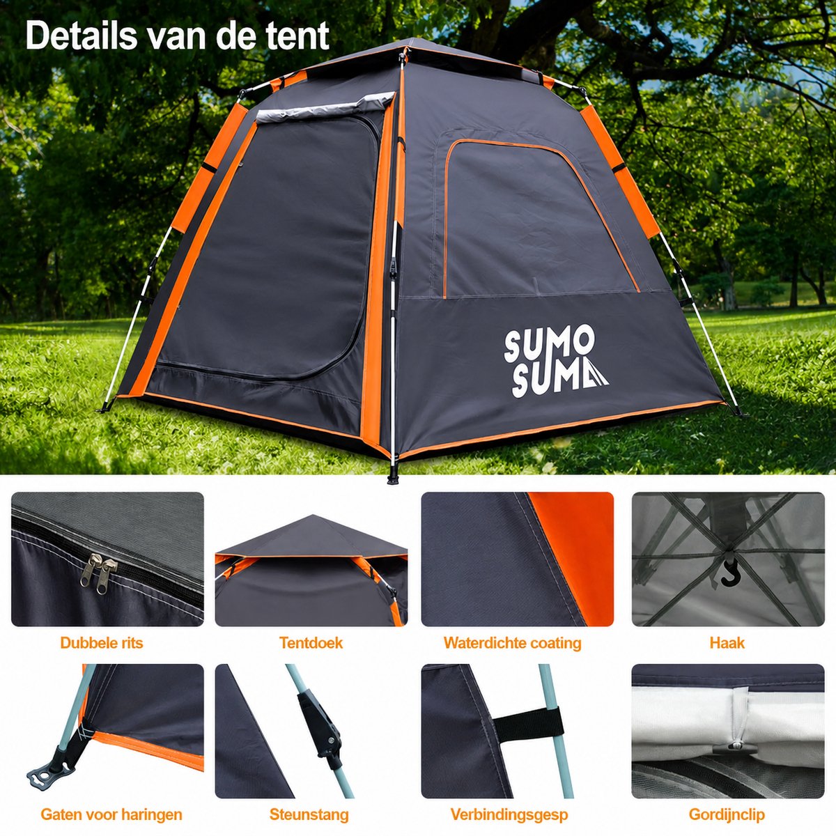 Lifero Camping Tent - Automatisch Pop-up Tent - Easy-up - Kampeertent 3 Persoons - Kamperen 4 persoons Tenten - Koepeltent – foto 5