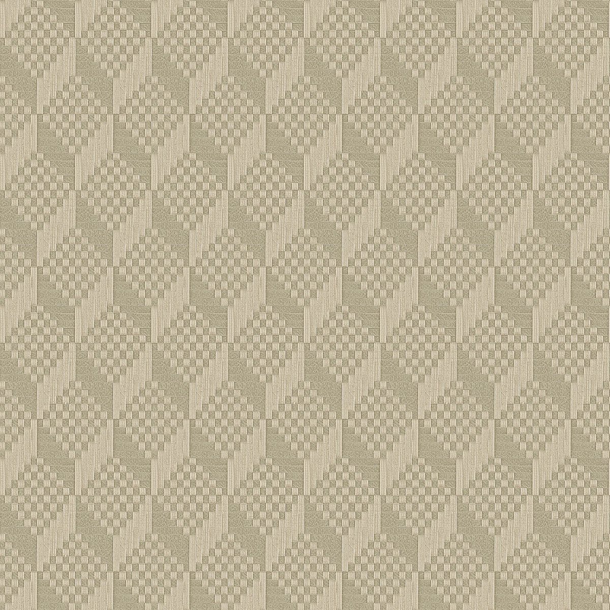 3D behang Profhome GR322304-DI vliesbehang hardvinyl warmdruk in reliëf gestempeld met ruitvormig patroon subtiel glanzend olijf ivoorkleurig geelgrijs 5,33 m2