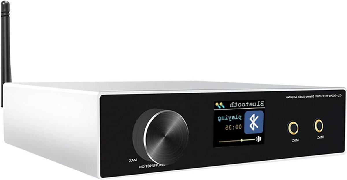 Karaokeversterker Audio - Bluetooth Versterker - Muziek Streamen - Dubbele Microfoon Ingang - 198 cm x 153 cm - Zilver