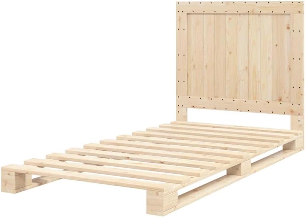 Bedframe met hoofdbord - Eenpersoonsbed Hout - Goede Nachtrust - Stevig Grenenhout - 100x200 cm - Naturel
