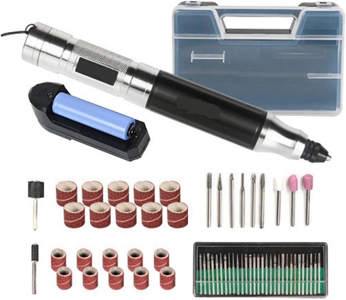 Mini Polijstmachine - Kleine graveerpen - Detailwerk - Universele spantang - 0.5-3.2 mm klembereik - Zilverkleurig