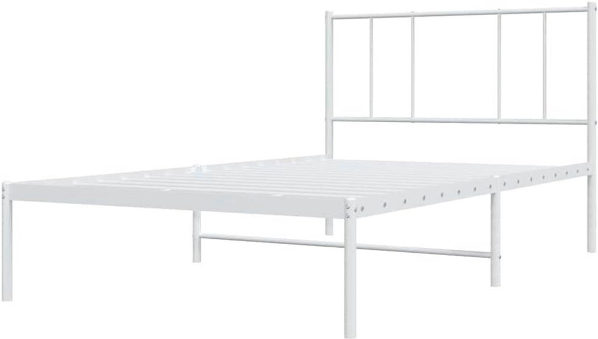 Bedframe met hoofdbord - Ledikant metaal - Slaapkamer inrichten - Robuuste stalen constructie - 100x200 cm - Wit