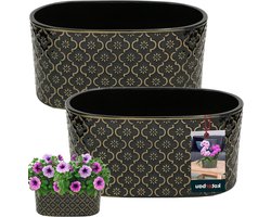 Bloempot Langwerpig - Kruidenpot Vensterbank - Planten Binnen - Handgemaakt Keramiek - 13 x 25 x 12 cm - Donkergroen