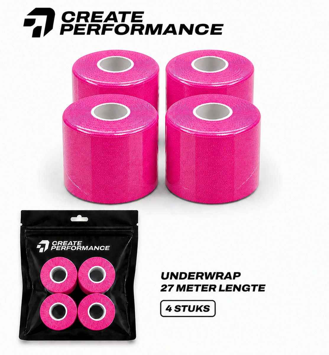 CREATE PERFORMANCE Underwrap tape - Voetbaltape - Fysio tape - Roze - 4 stuks