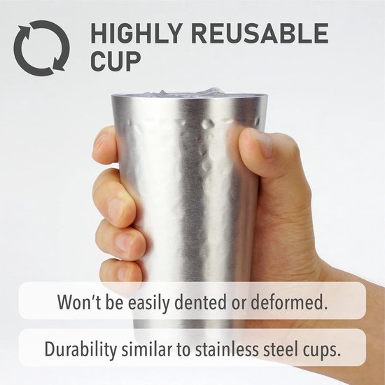 Aluminium Bekers - Gehamerde Tumblers - Buiten Gebruik - Voedselveilig Materiaal - Set van 6 - Zilver — afbeelding 3