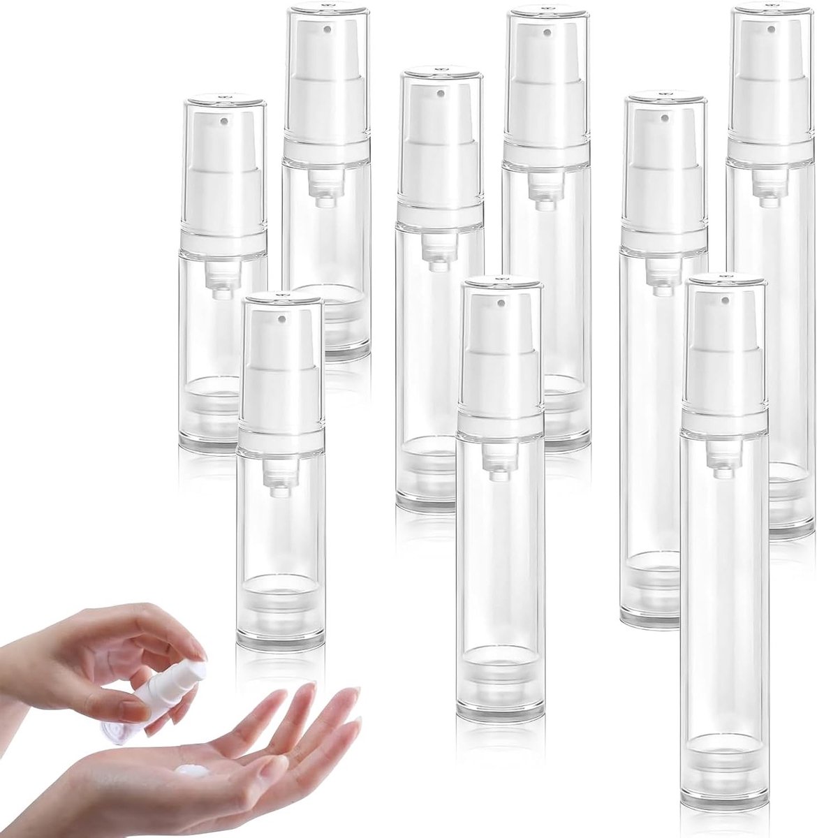 SnelShoppen - Airless Pump Dispenser Set van 9 - Handcrème Dispenser 5ml, 10ml, 15ml - Draagbare Creampomp voor Thuis en Reizen - Eenvoudig Schoon te