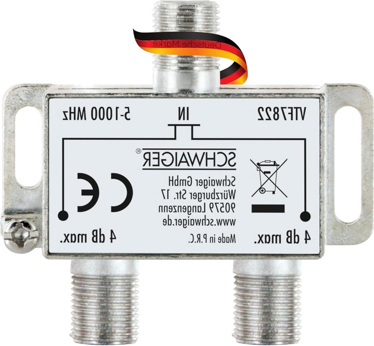 Signaalverdeler - Antenne splitter - Signalen verdelen - 2-weg model - 5-1000 MHz - Zilver