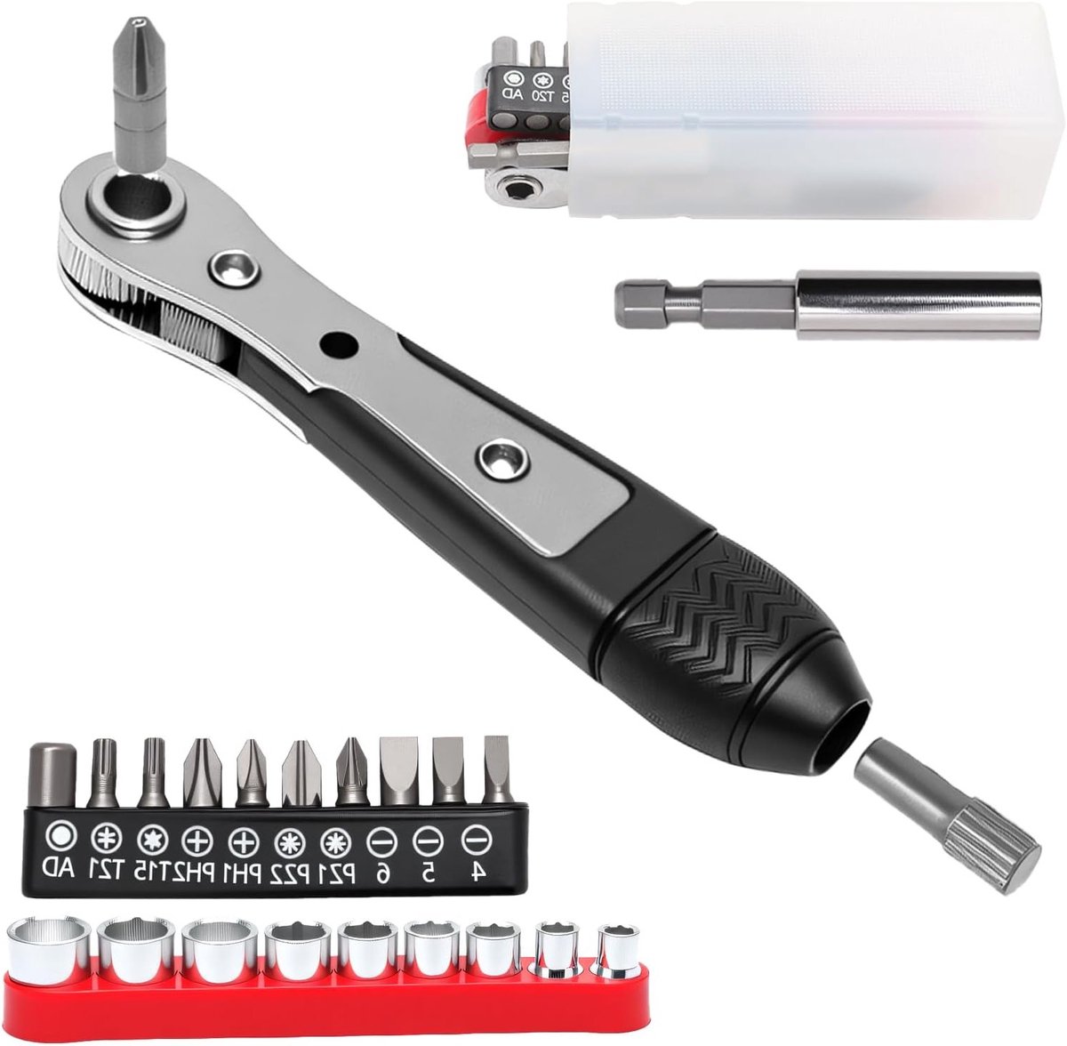 Compacte Ratchet Wrench Set met 20 Accessoires voor Kleine Ruimtes, Inclusief Schroevendraaiers, Steeksleutels en Mini Ratchet voor Auto's en Klussen