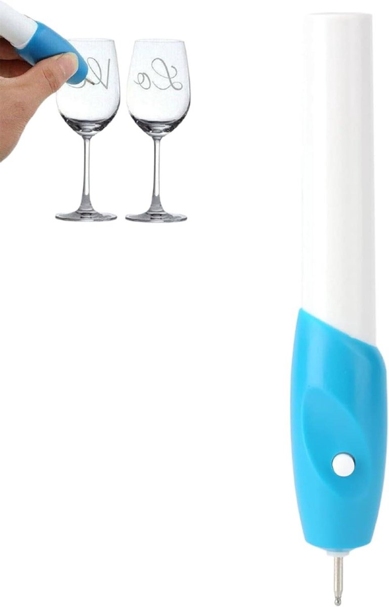 Graveerpen Elektrisch - Draadloze Etser - Items Personaliseren - Miniformaat Penmodel - 25cm - Blauw Wit